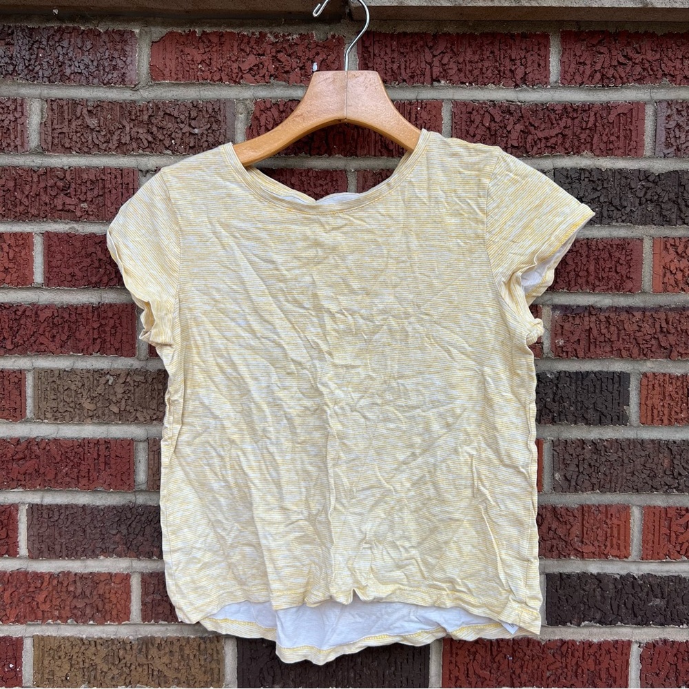 Old Navy Light Yellow and White Striped Short Sleeve Tee Shirt Top